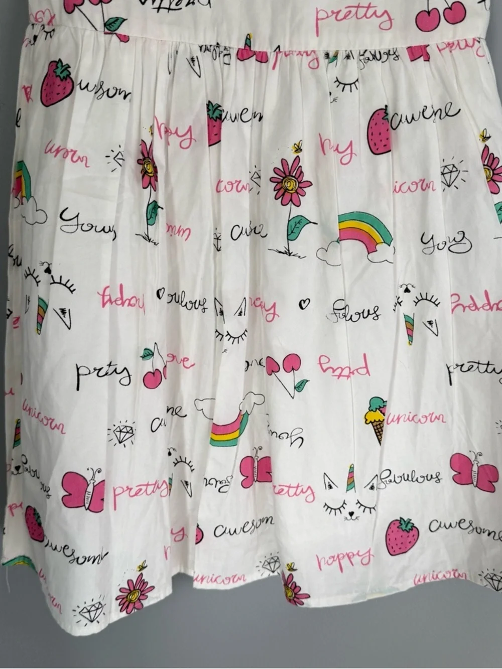Lola + The Boys White Rainbow & Strawberry Print Ruffle Sleeve Dress